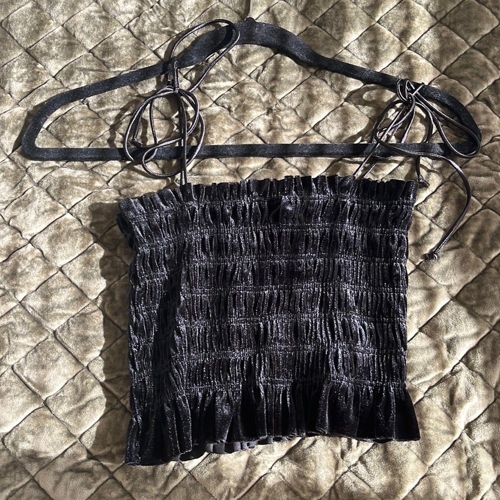 Cropped velvet going-out top in size XS.